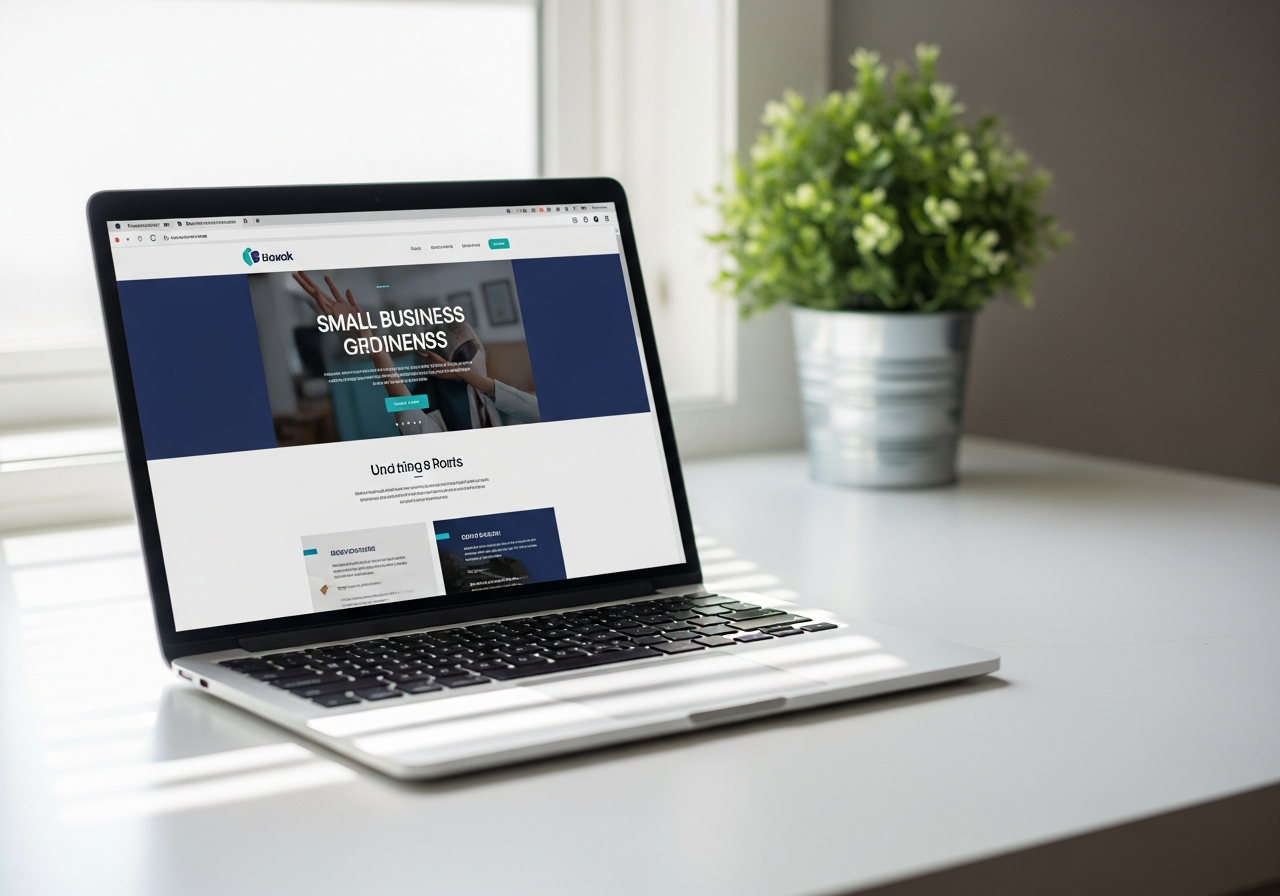 A laptop displaying a professionally designed small business website